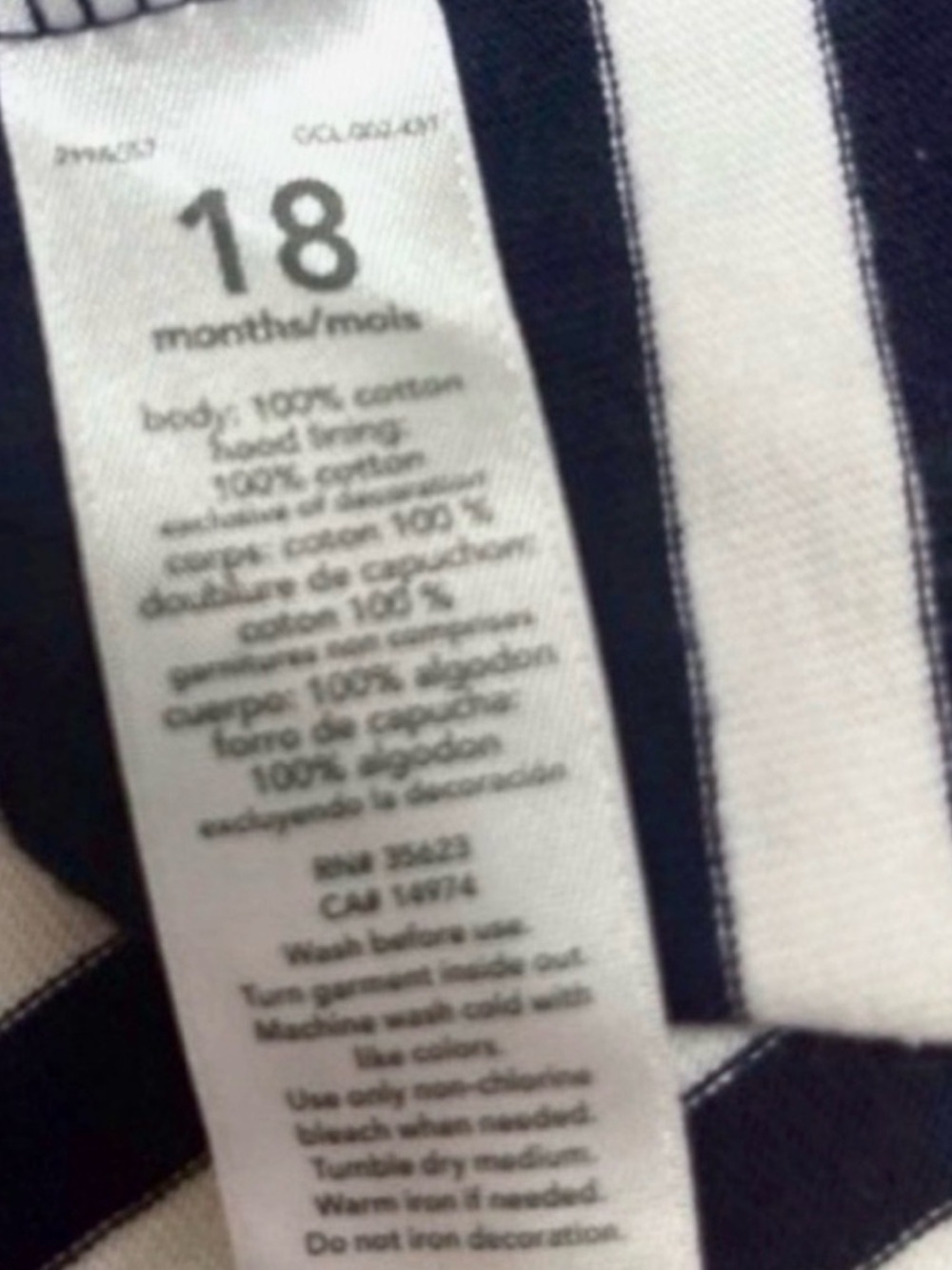 Carter’s Girls 18M Navy White Striped Cotton Hoodie Coral Heart - Picture 5 of 6